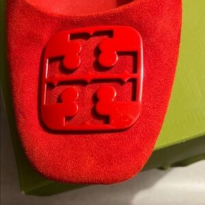 Tory Burch Red Suede Flats with Logo Accent